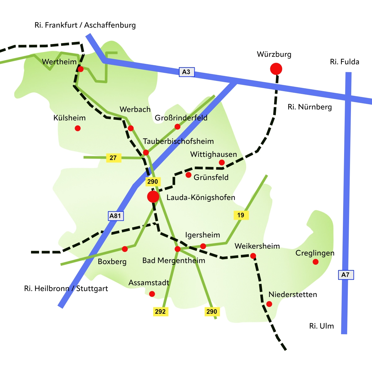 Karte der Region um Lauda Königshofen